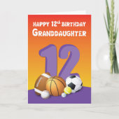 Grootdochter 12th Birthday Sports Balls Kaart (Voorkant)
