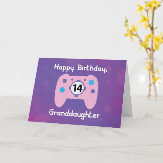 Grootdochter 14 jaar oude 'Birthday Gamer' Kaart (Gele Bloem)