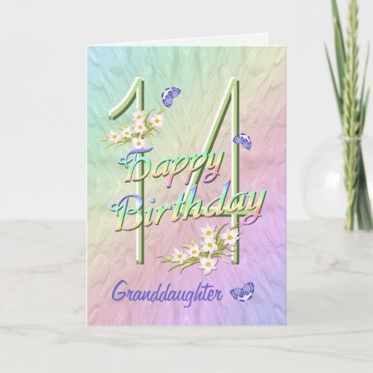 Grootdochter 14th Birthday Butterfly Garden Kaart (Voorkant)