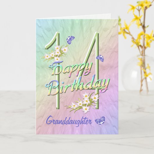 Grootdochter 14th Birthday Butterfly Garden Kaart (Gele Bloem)