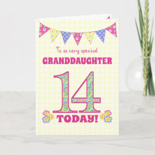 Grootdochter 14th Birthday Primroses Bunting Kaart