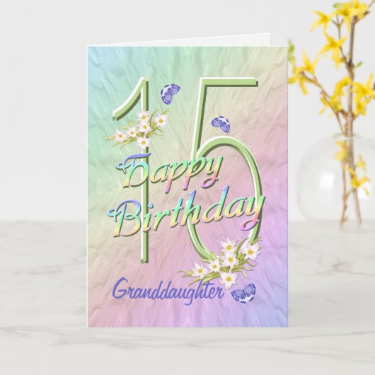 Grootdochter 15th Birthday Butterfly Garden Kaart (Gele Bloem)