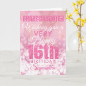 Grootdochter 16e meisjesroze Glitter Birthday Kaart (Gele Bloem)