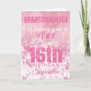 Grootdochter 16e meisjesroze Glitter Birthday Kaart