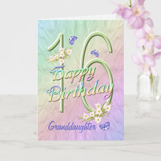 Grootdochter 16th Birthday Butterfly Garden Card Kaart (Orchidee)