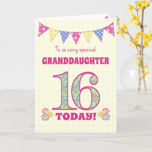 Grootdochter 16th Birthday Primroses Bunting Kaart (Gele Bloem)