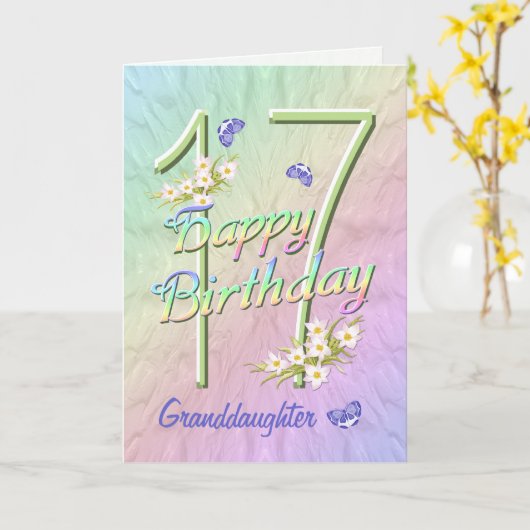 Grootdochter 17th Birthday Butterfly Garden Kaart (Gele Bloem)