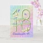 Grootdochter 18th Birthday Butterfly Garden Kaart<br><div class="desc">Een regenboog van kleuren, roze bloemen en lavender vlinders vult deze 18e Happy Birthday-kaart met blijdschap voor kleindochter. De voornaam en de binnenzijde mogen gepersonaliseerd zijn met behulp van de sjabloon die wordt verstrekt. Je kunt ook genieten van de overeenkomende cadeaus en andere producten die in mijn winkel beschikbaar zijn....</div>