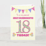 Grootdochter 18th Birthday Primrose Kaart<br><div class="desc">Een 18e Birthday kaart voor je grote kleindochter, met polka stift, primrose bloemen en getallen gevuld met een primrose patroon, allemaal op een bleke gele check gingham achtergrond. De boodschap aan de voorzijde luidt: "Naar een zeer speciale GREAT GRANDDAUGHTER, 18 VANDAAG!" Het binnenbericht is slechts een suggestie en u kunt...</div>