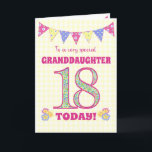 Grootdochter 18th Birthday Primroses Bunting Kaart<br><div class="desc">Een 18e Birthday kaart voor je kleindochter, met polka stift, primrose bloemen en getallen gevuld met een primrose patroon, allemaal op een bleke gele check gingham achtergrond. De boodschap aan de voorzijde luidt: "Naar een zeer speciale GRANDDAUGHTER, 18 VANDAAG!" Het binnenbericht is slechts een suggestie en u kunt het gemakkelijk...</div>