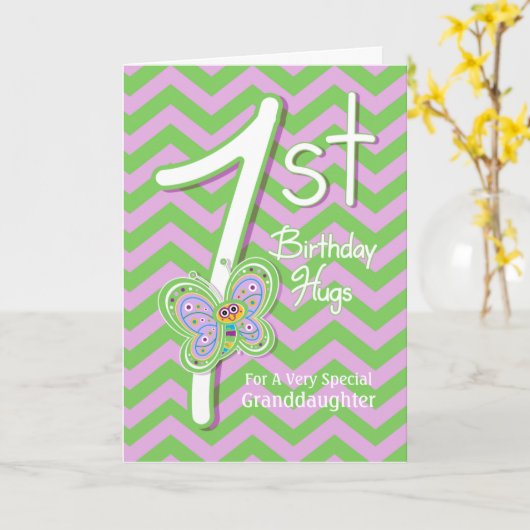 Grootdochter 1st Birthday Butterfly Hugs Kaart (Gele Bloem)