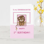 Grootdochter 1st Birthday Cute Lion Kaart (Gele Bloem)