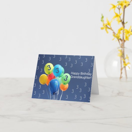 Grootdochter 3de verjaardagsballonnen kaart (Gele Bloem)