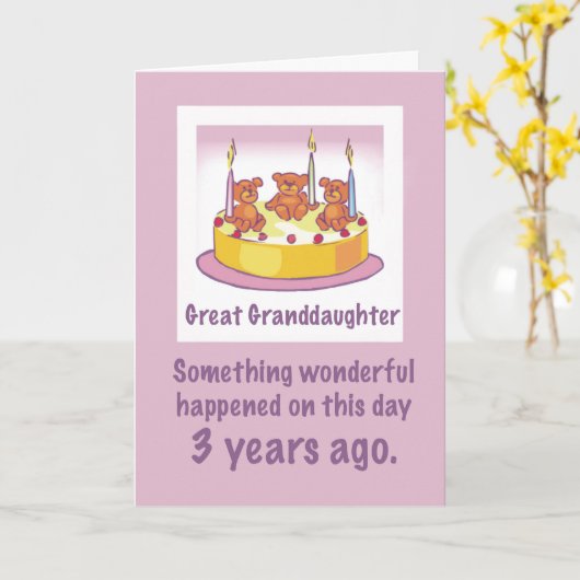 Grootdochter 3e verjaardag met Teddy Bears Kaart (Gele Bloem)