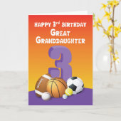 Grootdochter 3rd Birthday Sports Balls Kaart (Gele Bloem)