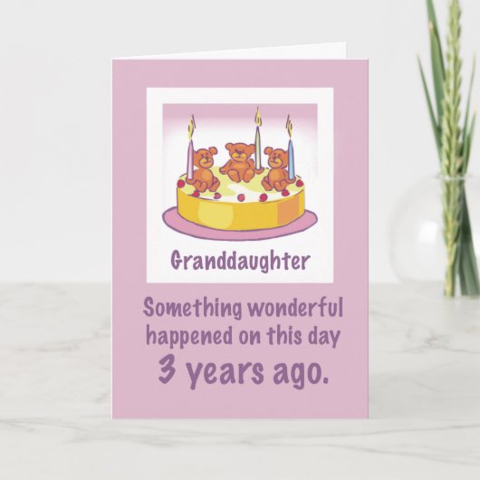 Grootdochter 3rd Birthday Teddy Bears Candles en Kaart (Voorkant)