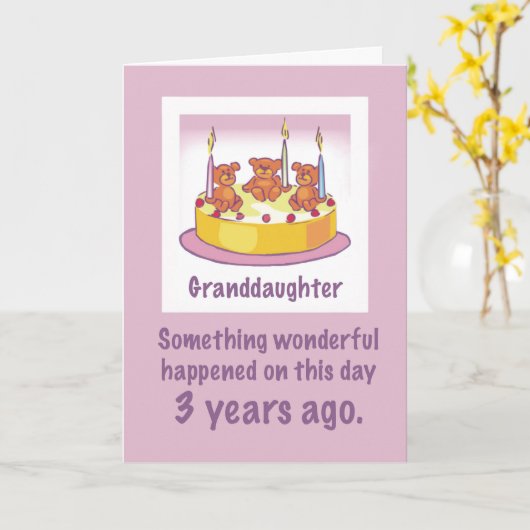 Grootdochter 3rd Birthday Teddy Bears Candles en Kaart (Gele Bloem)