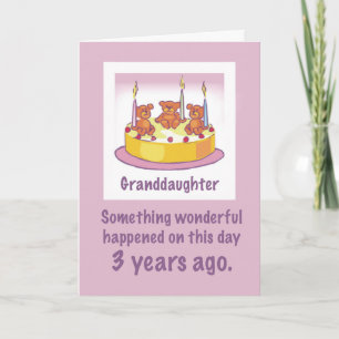 Grootdochter 3rd Birthday Teddy Bears Candles en Kaart