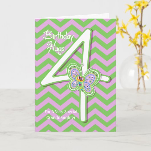 Grootdochter 4th Birthday Butterfly Hugs Kaart (Gele Bloem)