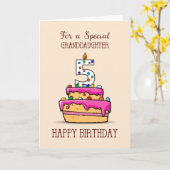 Grootdochter 5th Birthday, 5 op de zoete roze Cake Kaart (Gele Bloem)