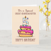 Grootdochter 5th Birthday, 5 op Sweet Cake Kaart (Gele Bloem)