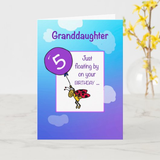 Grootdochter 5th Birthday Ladybug ballon Kaart (Gele Bloem)