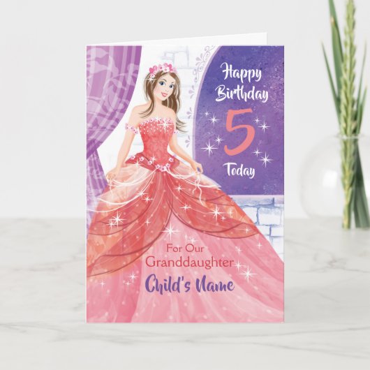 Grootdochter, 5th Birthday,  Prinses Kaart (Voorkant)