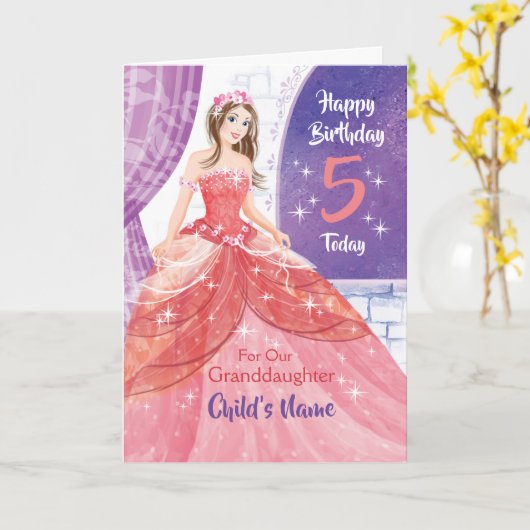 Grootdochter, 5th Birthday, Prinses Kaart (Gele Bloem)
