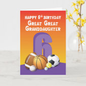 Grootdochter 6th Birthday Sports Ball Kaart (Gele Bloem)