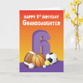 Grootdochter 6th Birthday Sports Balls Kaart (Gele Bloem)