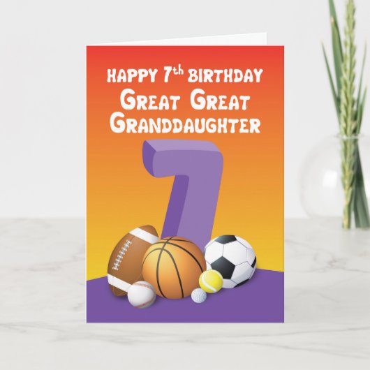 Grootdochter 7th Birthday Sports Ball Kaart (Voorkant)