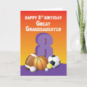 Grootdochter 8th Birthday Sports Balls Kaart (Voorkant)