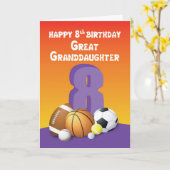 Grootdochter 8th Birthday Sports Balls Kaart (Gele Bloem)