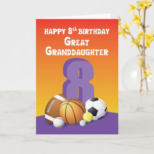 Grootdochter 8th Birthday Sports Balls Kaart (Gele Bloem)
