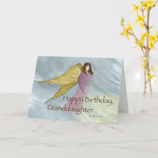 Grootdochter, Angel Birthday Blue Kaart (Gele Bloem)