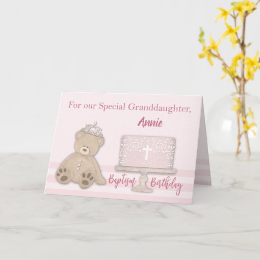 Grootdochter Baptisme Birthday Eigen naam Roze Kaart (Gele Bloem)