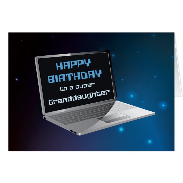 Grootdochter Birthday met computer (Voorkant Horizontaal)