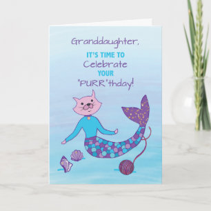 Grootdochter Birthday Purrmaid met spaarpootje Kaart