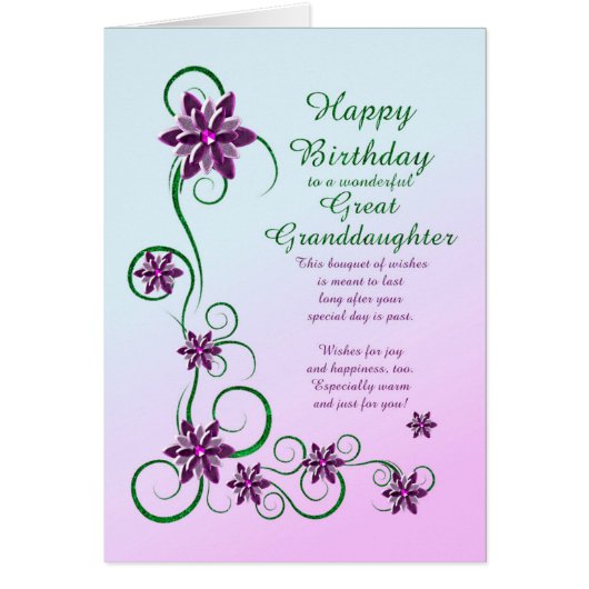 Grootdochter Birthday Scroll en Flowers (Voorkant)