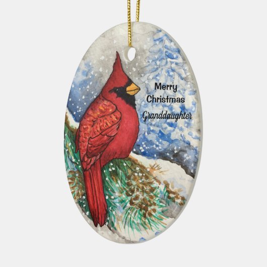 Grootdochter Bright Red Kardinaal kerstvogel Keramisch Ornament (Links)