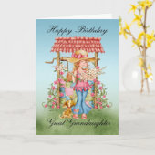 Grootdochter Cute Girl en wishing Well Bir Kaart (Gele Bloem)