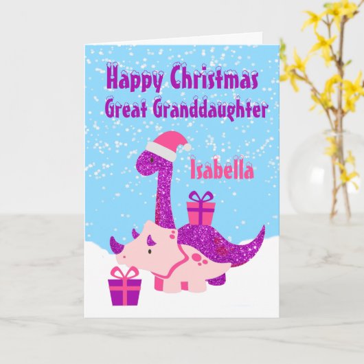Grootdochter Dinosaur Paars gepersonaliseerd C Kaart (Gele Bloem)