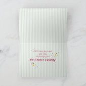 Grootdochter First Pasen, Bunny Ribbon op Stripe Feestdagen Kaart (Binnen)