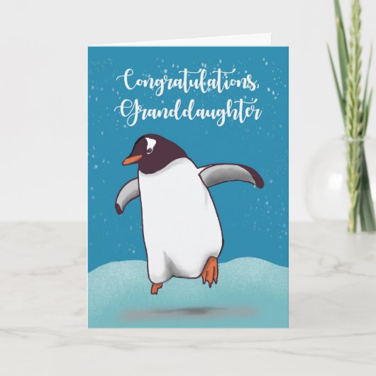 Grootdochter Gefeliciteerd Penguin Jumping Joy Kaart (Voorkant)