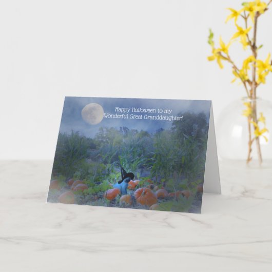Grootdochter Halloween met Cute Witch Cat Kaart (Gele Bloem)