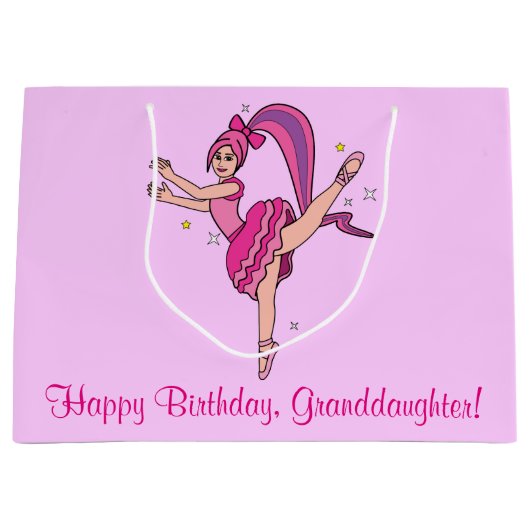 Grootdochter Happy Birthday Ballerina met Bow Large Cadeautasje (Voorkant)