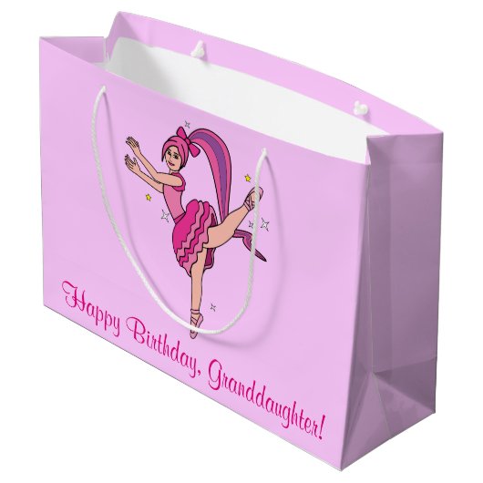 Grootdochter Happy Birthday Ballerina met Bow Large Cadeautasje (Achterkant Gekanteld)