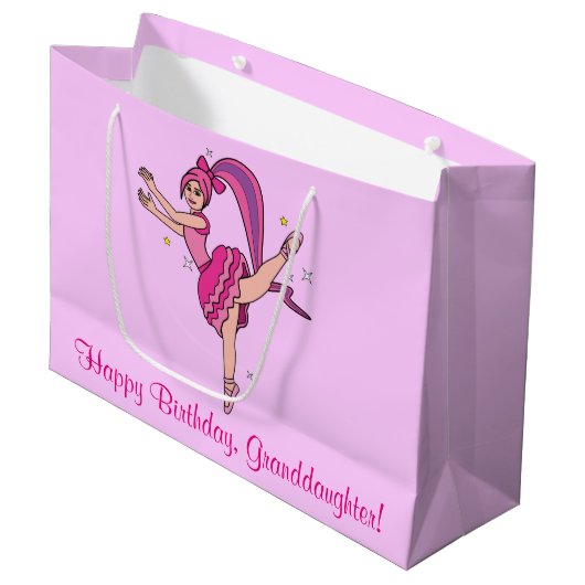 Grootdochter Happy Birthday Ballerina met Bow Large Cadeautasje (Voorkant Gekanteld)
