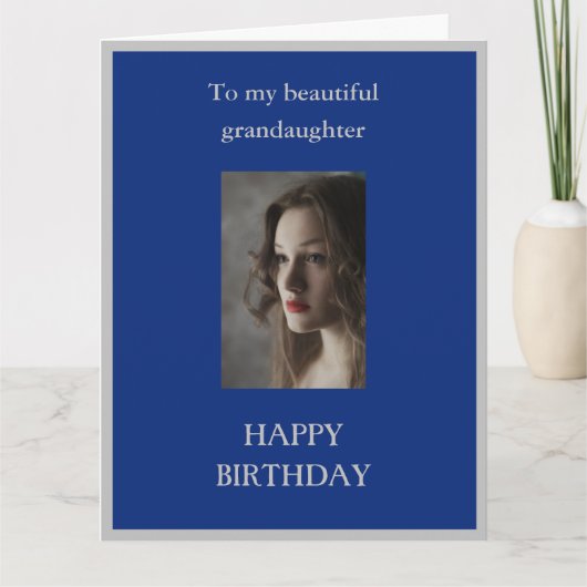 Grootdochter Happy Birthday Large blauw Kaart (Voorkant)