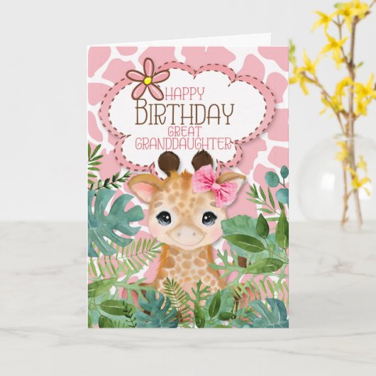 Grootdochter Oerwoud Giraffe Theme Birthday Kaart (Gele Bloem)